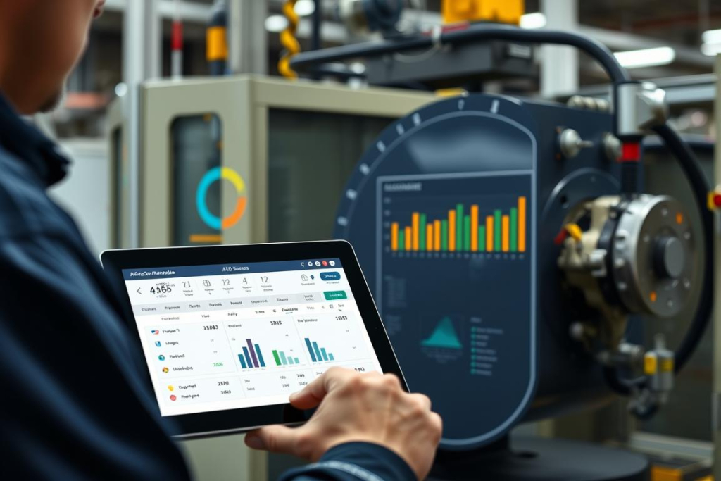 Sistem predictive maintenance teknologi AI manufaktur memantau mesin produksi